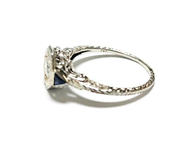 18K Art Deco Diamond & Sapphire Ring 1/2 CT ca 1920-30s Size 6.25 image 5