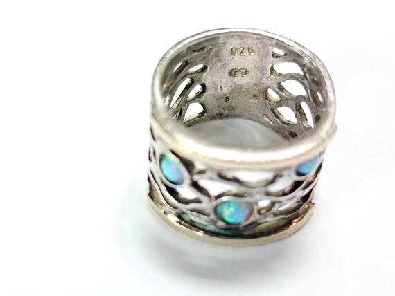 Opal Ring 14K/925 Ornate Cigar Band Ring Lab Opal… - image 4