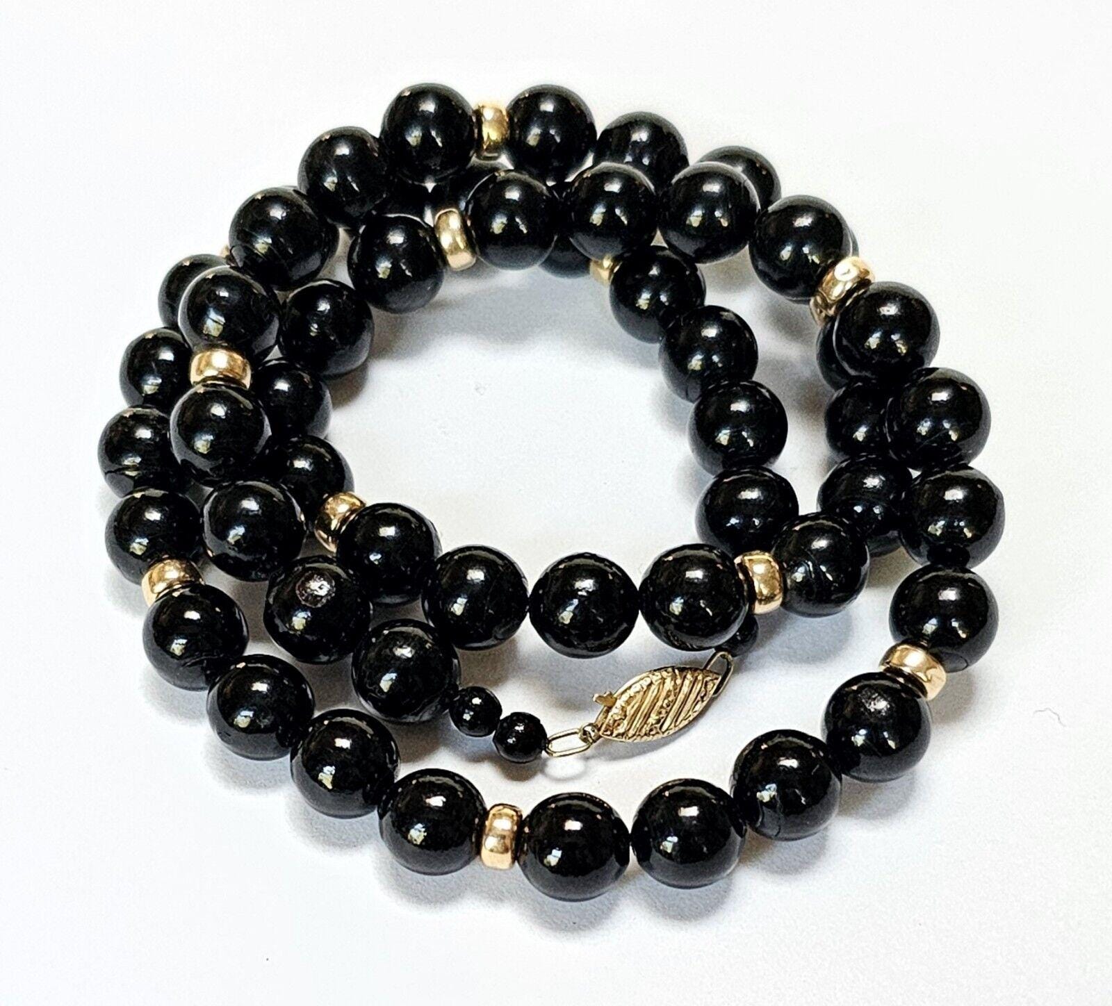 14Kブラックコーラルビーズネックレス：レディースジュエリー、20.5