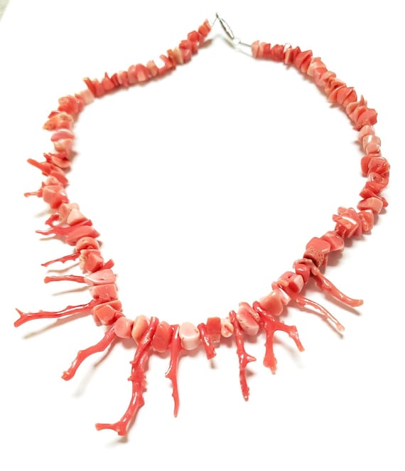 Coral Necklace Vintage Salmon Coral Branch Neckla… - image 2