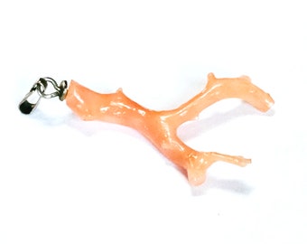 Vintage Coral Branch Pendant Salmon Color 1 1/2" Tall