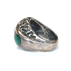 Malachite Sterling Ring Abstract Modernist Mexico Mateo Ring Size 9 ca 1960s image 7