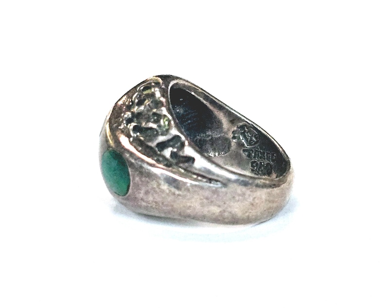 Malachite Sterling Ring Abstract Modernist Mexico Mateo Ring Size 9 ca 1960s image 7