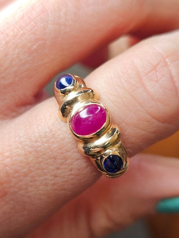 14K Ruby Sapphire Ring Vintage Womens Sapphire Rub