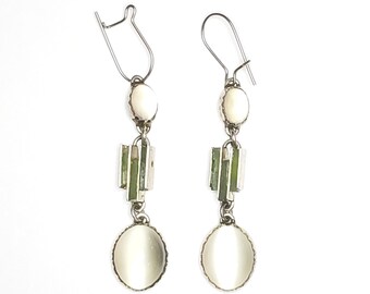 Moonstone Earrings Art Deco Dangle Drop White Moonstone 1930s 2 1/8"