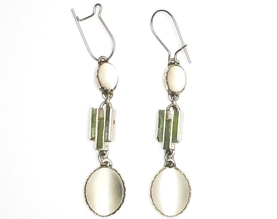 Moonstone Earrings Art Deco Dangle Drop White Moo… - image 1