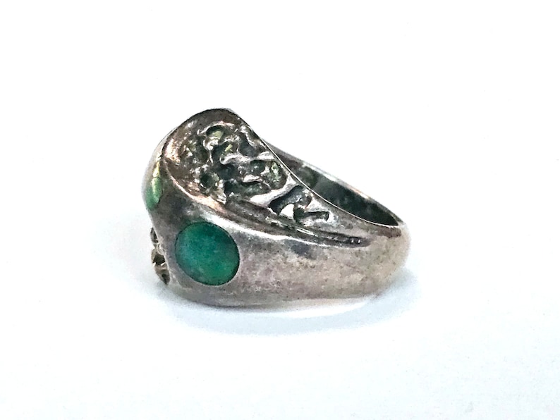 Malachite Sterling Ring Abstract Modernist Mexico Mateo Ring Size 9 ca 1960s image 6