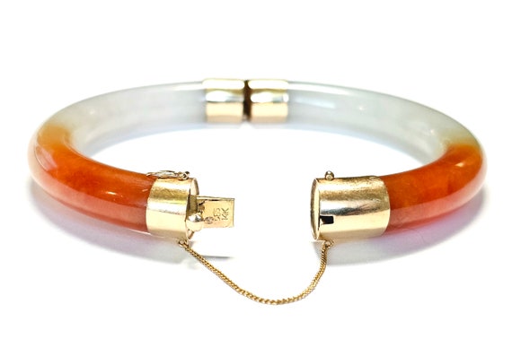 14K Jade Bangle Feu Cui Yu Type A Red Jadeite Jad… - image 5
