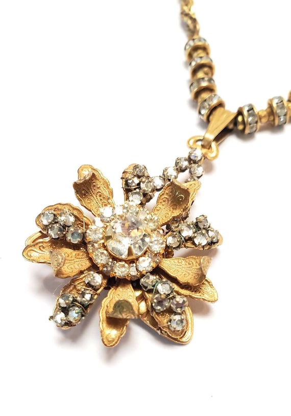 Vintage Rhinestone Flower Brooch Earring Set: Mir… - image 7