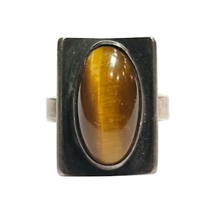 Niels Erik From Modernist Sterling Silver Tiger&#39;s Eye Ring - Denmark