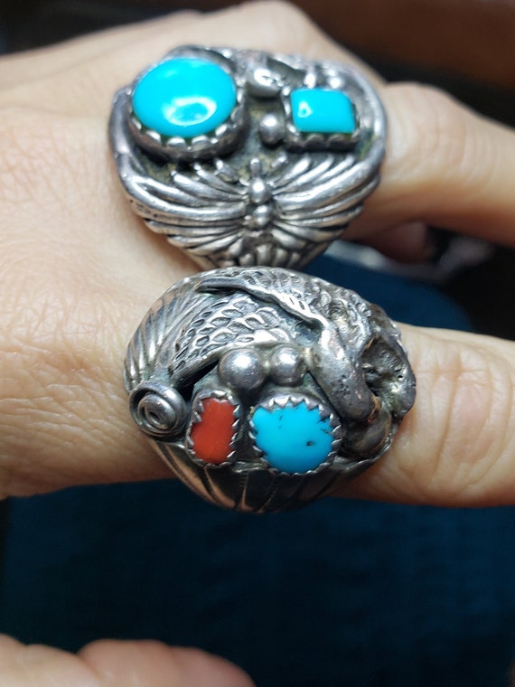 Mens Eagle Ring Vintage Dine Mens Turquoise Coral Eag… Gem