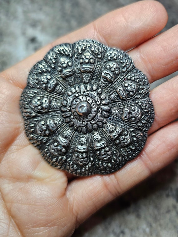 Antique French Indochina Silver Brooch 1920-40s R… - image 1