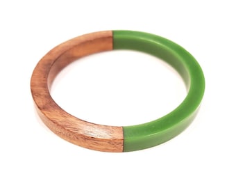 Women Bangle Bracelet Smooth Wood & Lucite Bracelet 65 mm