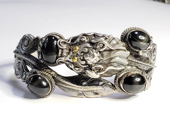 Nepalese Zeeba Serpent Bracelet Black Diopside St… - image 4