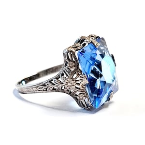 Antique Sapphire Ring Edwardian Era Sapphire Glass Sterling Ring Size 8.5 image 5