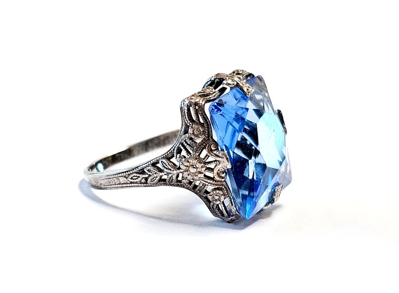 Antique Sapphire Ring Edwardian Era Sapphire Glass Sterling Ring Size 8.5 image 5