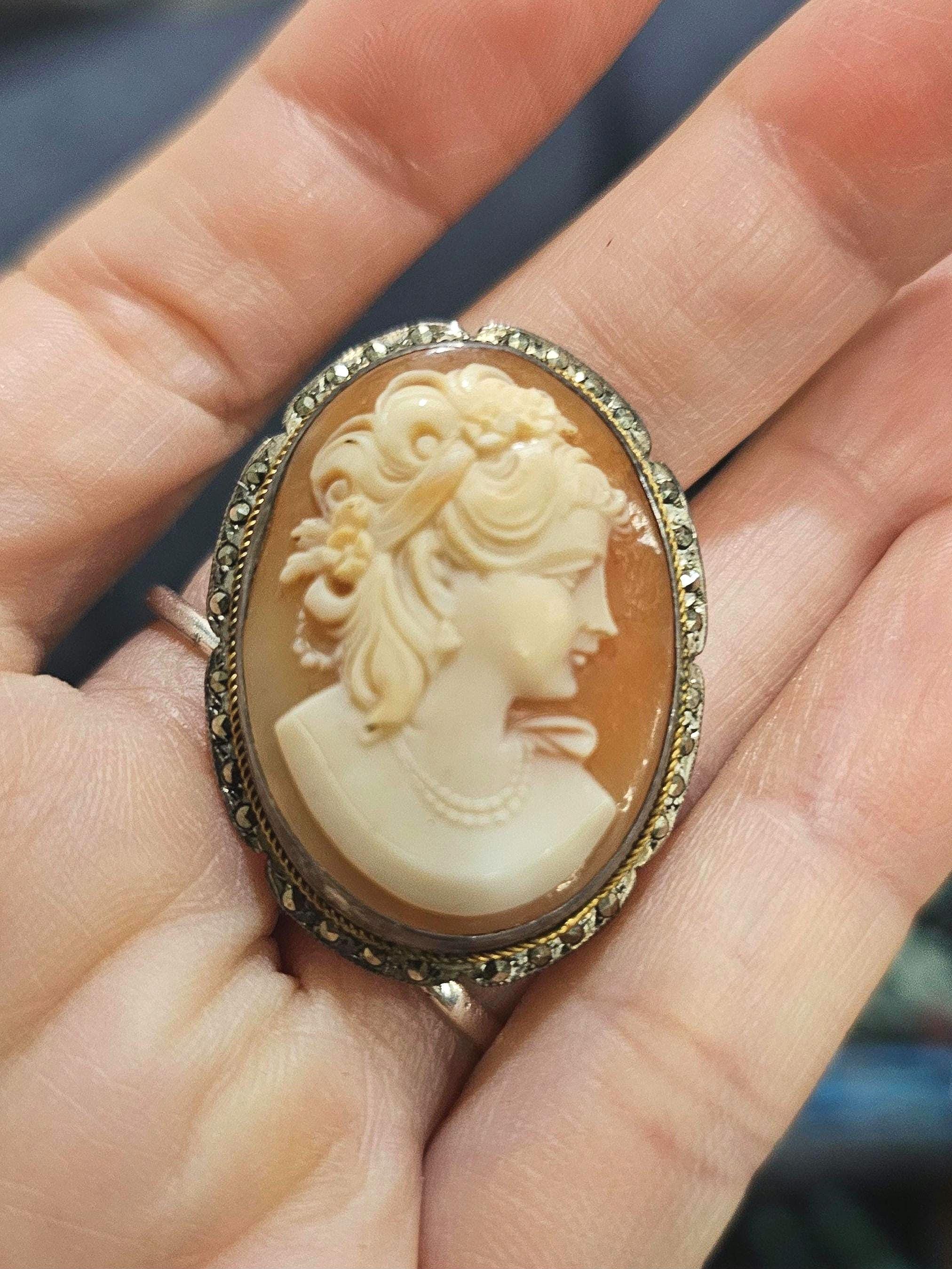 ヴィンテージ カメオ ブローチ 10K/925 マーカサイト コンク カメオ 2