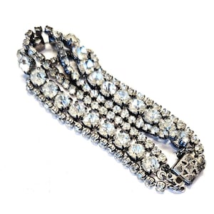 Mid Century Rhinestone Sterling Tennis Bracelet Triple Strand 1940s