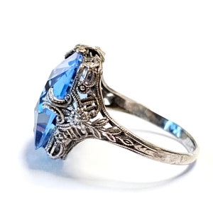 Antique Sapphire Ring Edwardian Era Sapphire Glass Sterling Ring Size 8.5 image 9