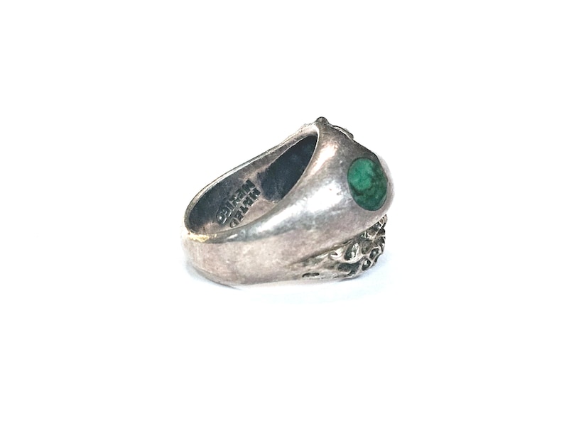 Malachite Sterling Ring Abstract Modernist Mexico Mateo Ring Size 9 ca 1960s image 5