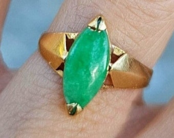 18K Jade Ring Natural Apple Green Jadeite Jade Womens Ring Size 4.25