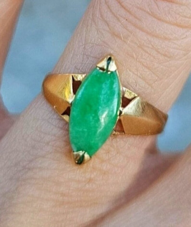 Bague en jade 18 carats, jadéite vert pomme, jade, bague pour femme, taille 4,25 image 1