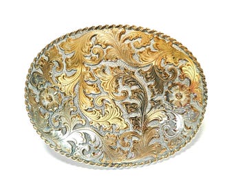 Boyd Reno Hand-engraved Sterling & Gold Fill Belt Buckle  display picture 1