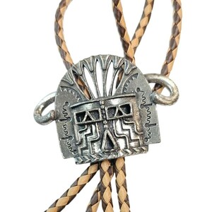Vintage Suncrest Bolo Tie, Kachina Design, 34&quot; Leather