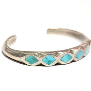 Navajo Turquoise Inlay Row Cuff Bracelet Vintage Dine Turquoise Sterling Silver Size 5.75 image 3