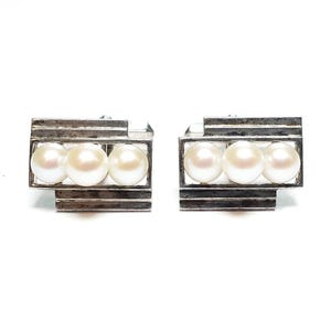 Gemelos de perla Mikimoto, perlas de Akoya, gemelos vintage de plata Mikimoto