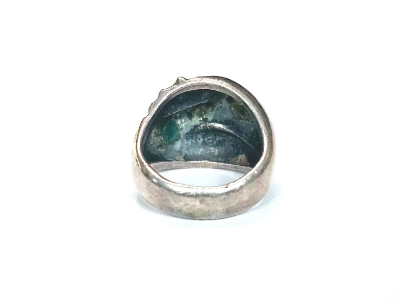 Malachite Sterling Ring Abstract Modernist Mexico Mateo Ring Size 9 ca 1960s image 4