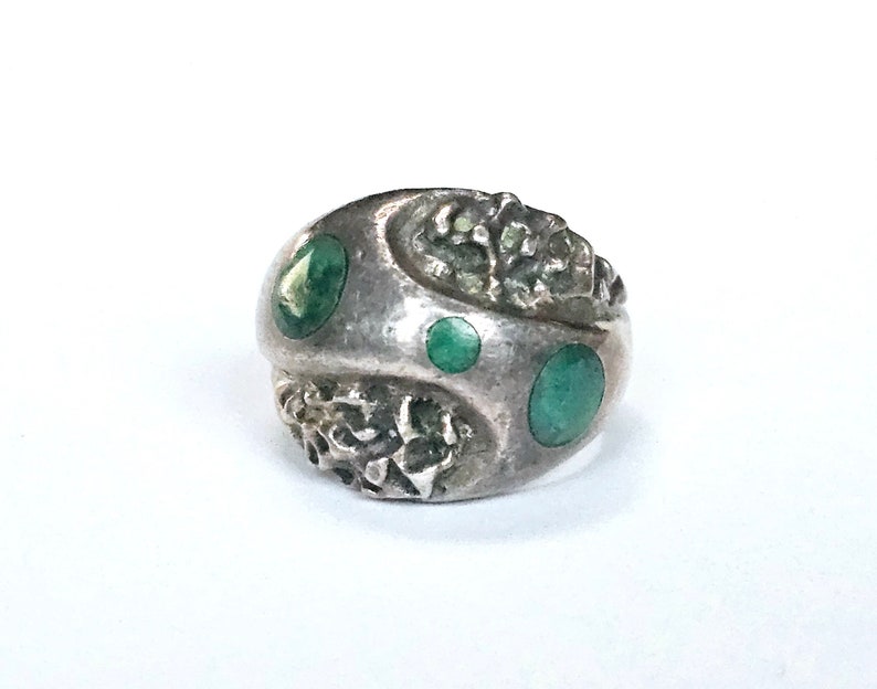 Malachite Sterling Ring Abstract Modernist Mexico Mateo Ring Size 9 ca 1960s image 2