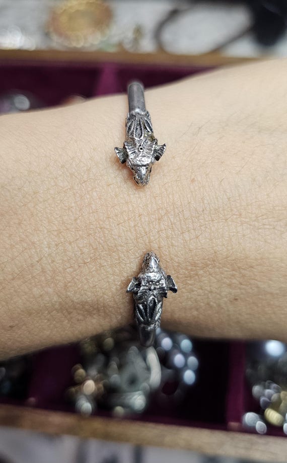 Sterling Silver Double-Headed Ram Cuff Bracelet, … - image 1