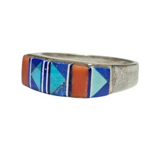 Vintage Zuni Sterling Silver Inlay Ring Size 9.75