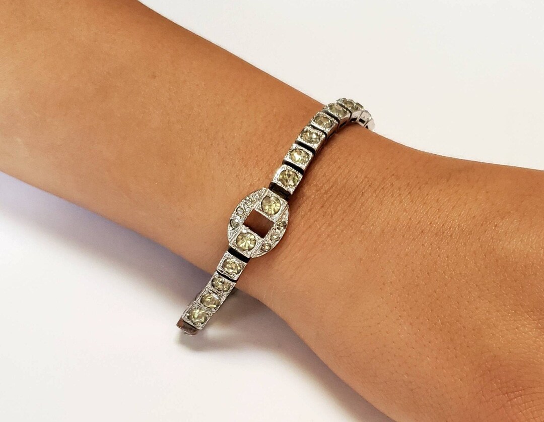 Vintage Tennis Bracelet Sterling Rhinestone 1940s Dorsons 7 Vintage Wedding Bracelet Etsy