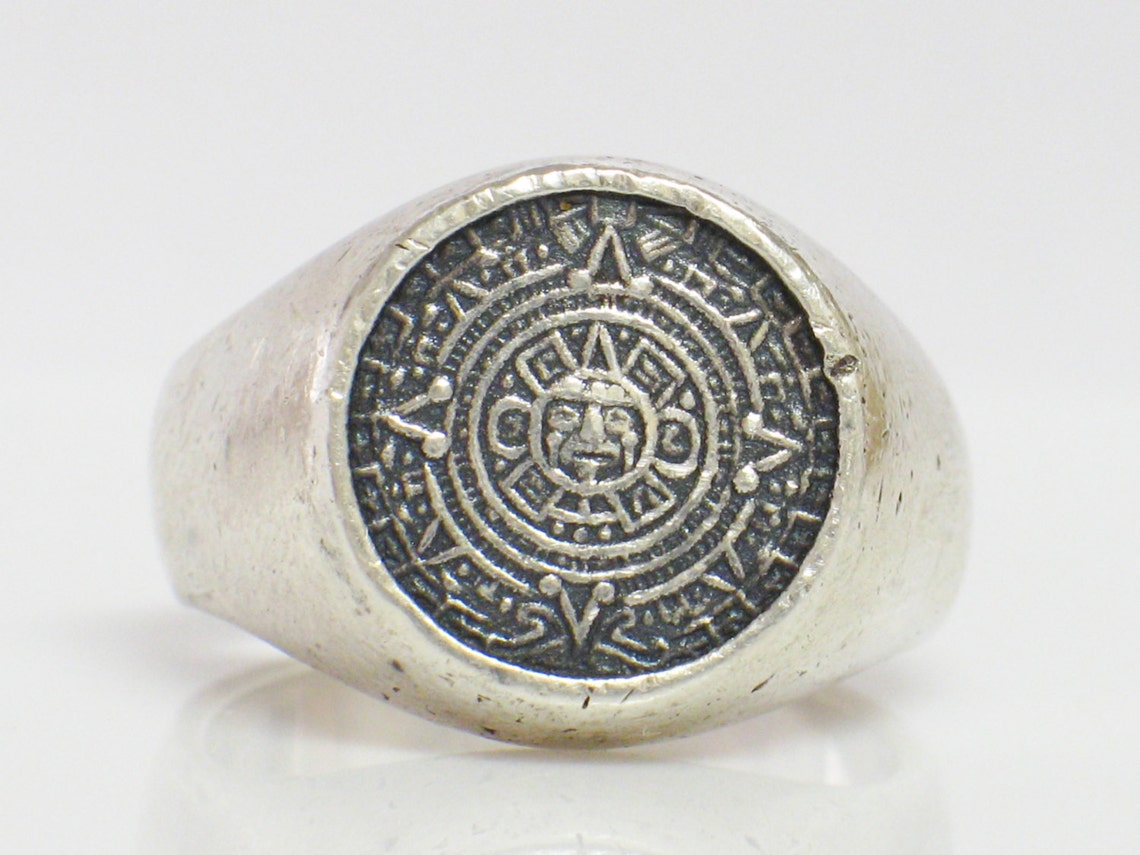 Sterling Mens Ring Mayan/Aztec Calendar Ring Taxco Made Size Etsy