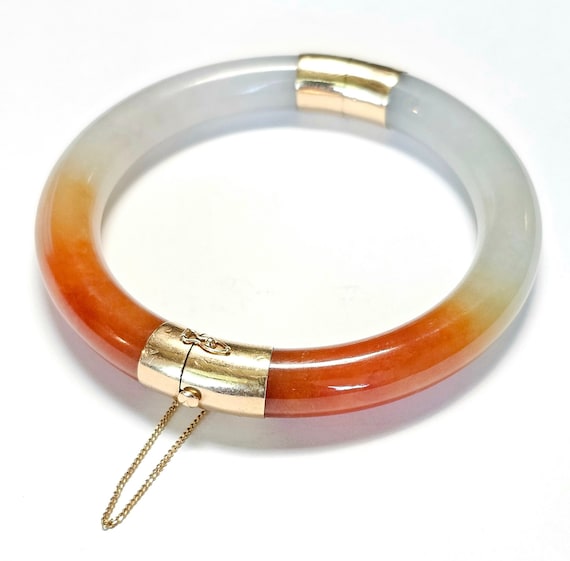 14K Jade Bangle Feu Cui Yu Type A Red Jadeite Jad… - image 2