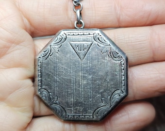 Colgante de medallón Art Déco, collar original de la década de 1920, colgante hexagonal de ley de 25"
