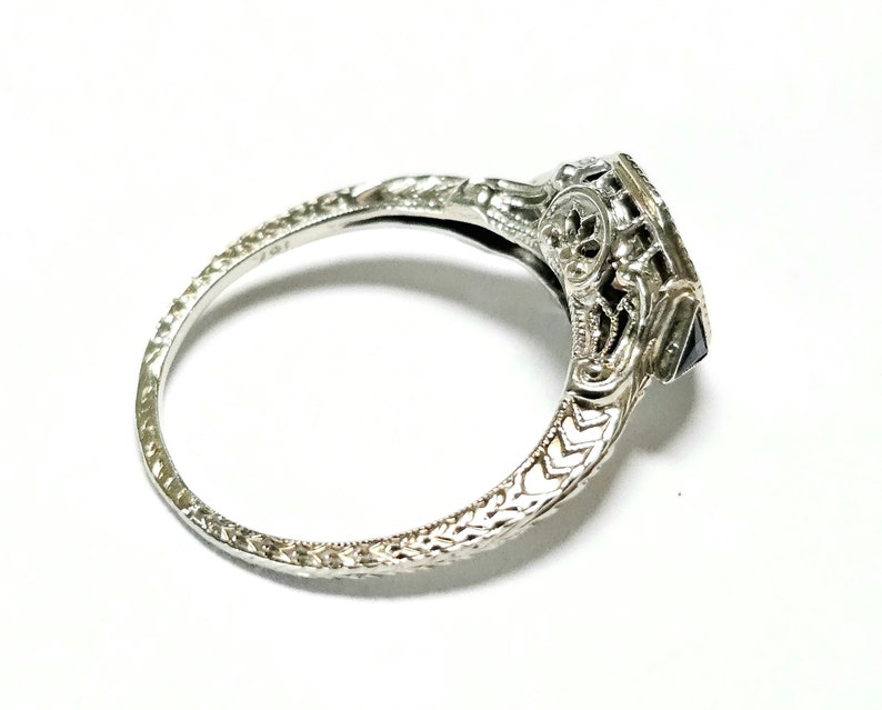 18K Art Deco Diamond & Sapphire Ring 1/2 CT ca 1920-30s Size 6.25 image 4