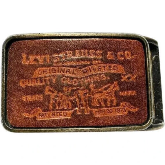 Vintage Levis Strauss Leather Buckle Brass Metal … - image 2