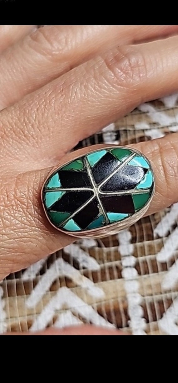 Vintage Sterling Turquoise & onyx ring size 10.5