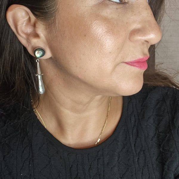 Vintage Carlos de Ensenada Mexico Sterling Silver & Abalone Screw Back Earrings