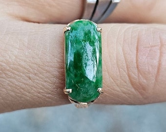 18K Jade Ring Vintage Jadeite Jade Saddle Ring Grade A Natural Green Jade Size 6.25