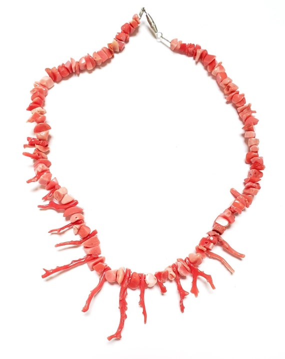 Coral Necklace Vintage Salmon Coral Branch Neckla… - image 1