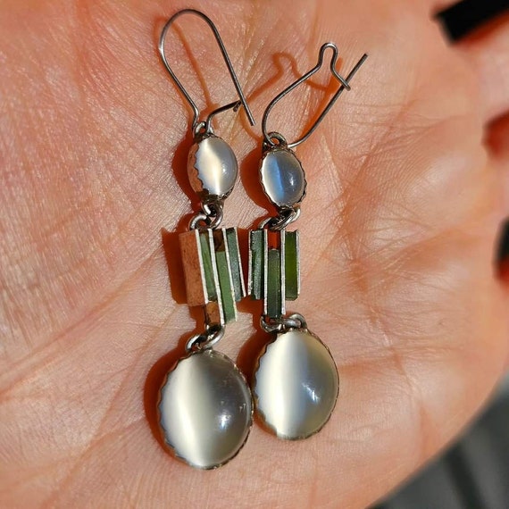 Moonstone Earrings Art Deco Dangle Drop White Moo… - image 4