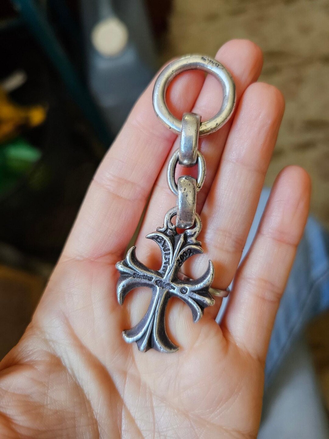 Bill Wall Leather Sterling Silver 2002 Gothic Cross Keychain - Etsy
