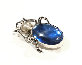 Vintage 1950/60s sterling & blue glass Mexico Spider brooch