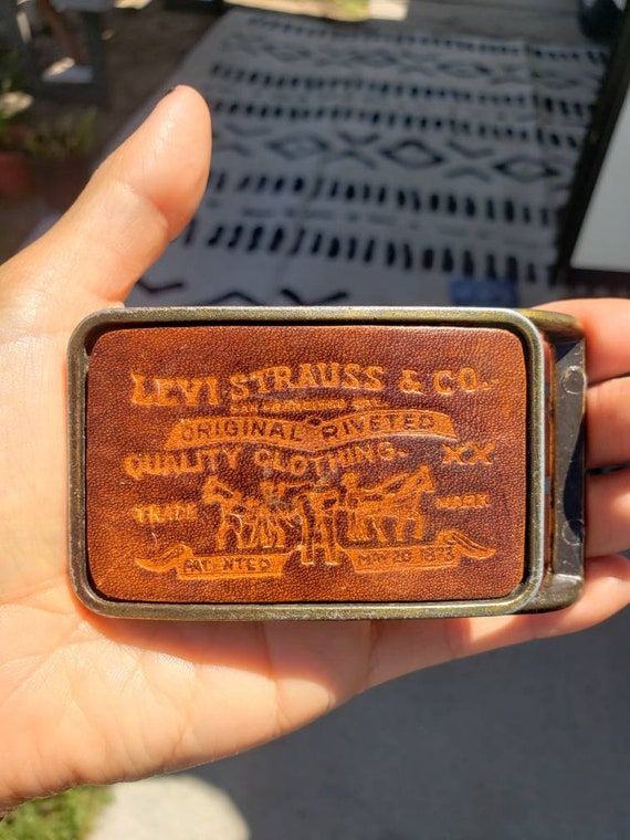 Vintage Levis Strauss Leather Buckle Brass Metal … - image 1