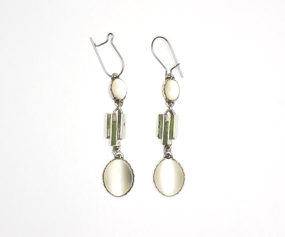 Moonstone Earrings Art Deco Dangle Drop White Moo… - image 3