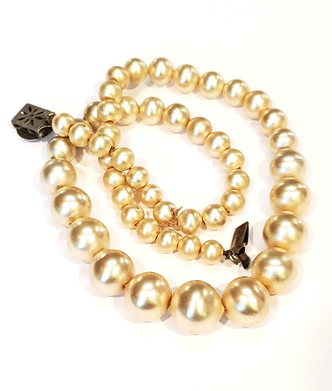 Vintage Pearl Necklace Sterling Clasp Faux Pearl Coated Agates - Etsy